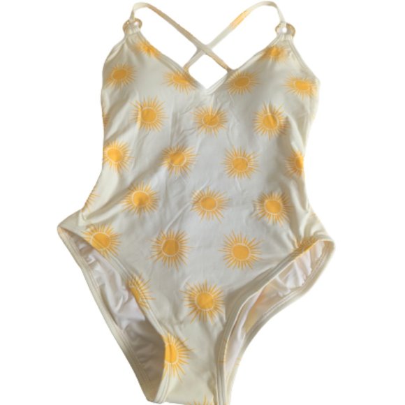 Kate Spade New York Women's V-Neck One-Piece Marigold Sun Print Swimsuit Sz. L - Picture 1 of 11